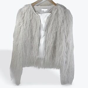 NWT Lulu's Ivory Sparkly Shaggy Faux Fur Coat Eyelash Fringe size Large